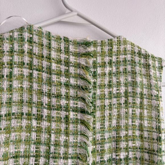 ZARA Green /White Cotton Tweed Vest Crop Top with Gold Tone Buttons Sz M NWT - Picture 10 of 11